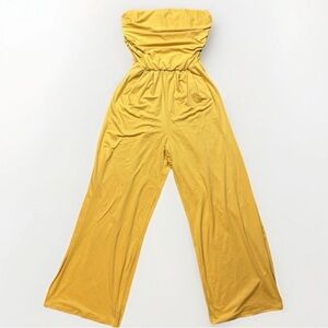 Poof New York Yellow Jumpsuit Stretchy Cotton Strapless With Pockets Size Large